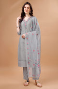 Prazu Fashion Light Grey Chanderi Silk Chikankari Kurta Set | Grocsy