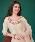 Prazu Fashion Cream Viscose Silk Embroidered Kurta Set | Grocsy