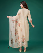 Prazu Fashion Cream Viscose Silk Embroidered Kurta Set | Grocsy