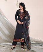 Prazu Fashion Black Embroidered Viscose Silk Kurta Set With Afghani Salwar | Grocsy