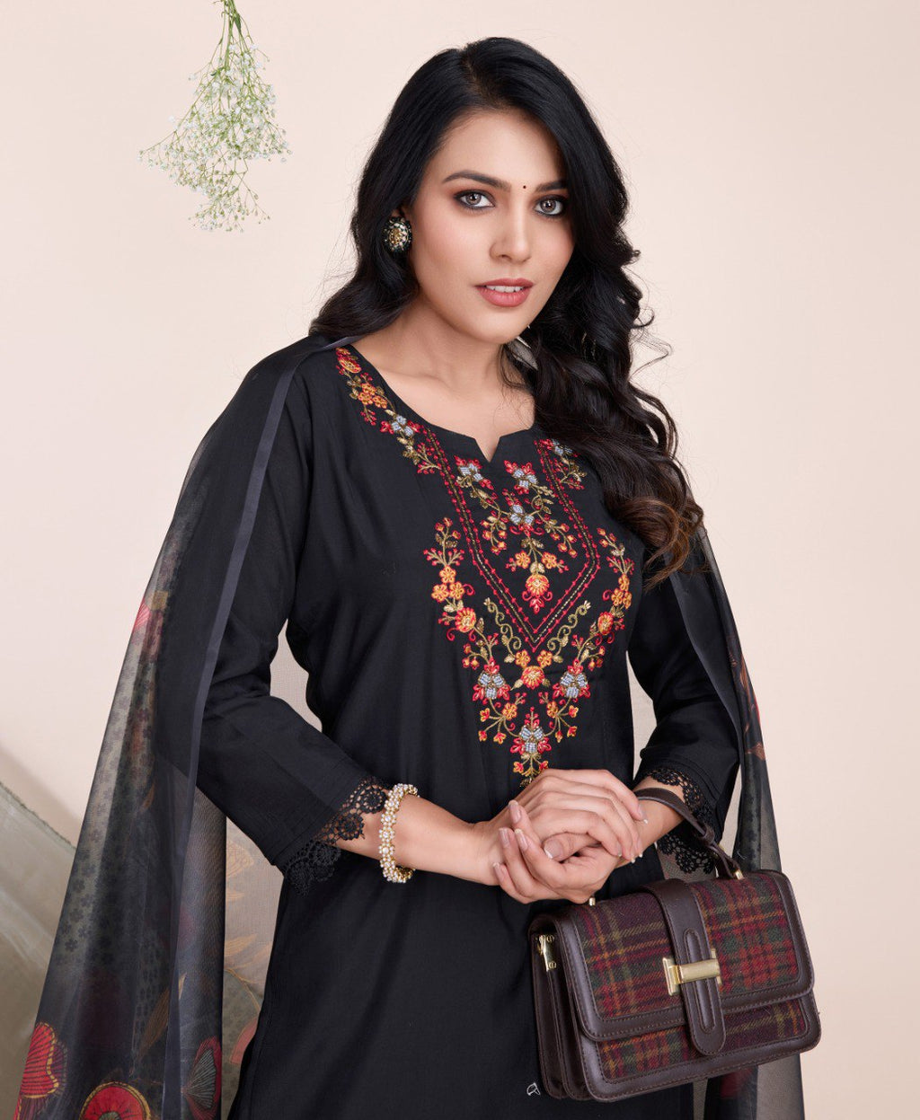 Prazu Fashion Black Embroidered Viscose Silk Kurta Set With Afghani Salwar | Grocsy