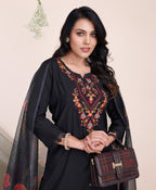 Prazu Fashion Black Embroidered Viscose Silk Kurta Set With Afghani Salwar | Grocsy