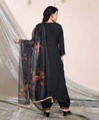 Prazu Fashion Black Embroidered Viscose Silk Kurta Set With Afghani Salwar | Grocsy