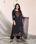 Prazu Fashion Black Embroidered Viscose Silk Kurta Set With Afghani Salwar | Grocsy