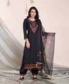 Prazu Fashion Black Embroidered Viscose Silk Kurta Set With Afghani Salwar | Grocsy