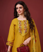 Prazu Fashion Yellow Viscose Silk Embroidered Kurta Set | Grocsy
