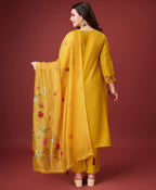 Prazu Fashion Yellow Viscose Silk Embroidered Kurta Set | Grocsy