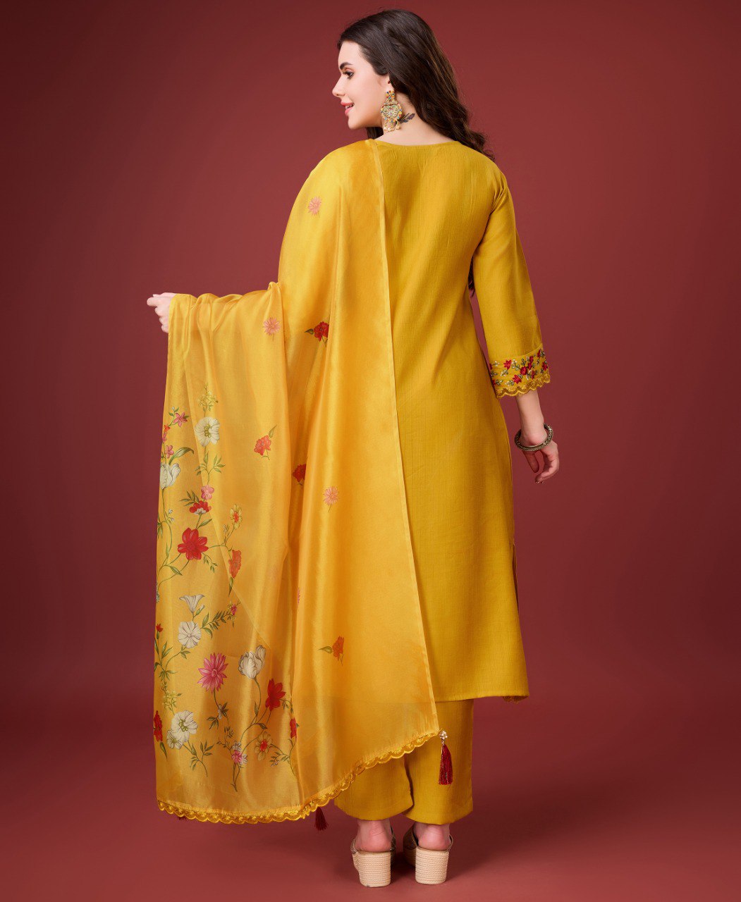 Prazu Fashion Yellow Viscose Silk Embroidered Kurta Set | Grocsy
