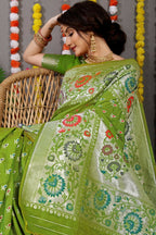 Jyoti Fashion Women's Green Banarasi Silk Zari Woven Saree with Blouse | Grocsy