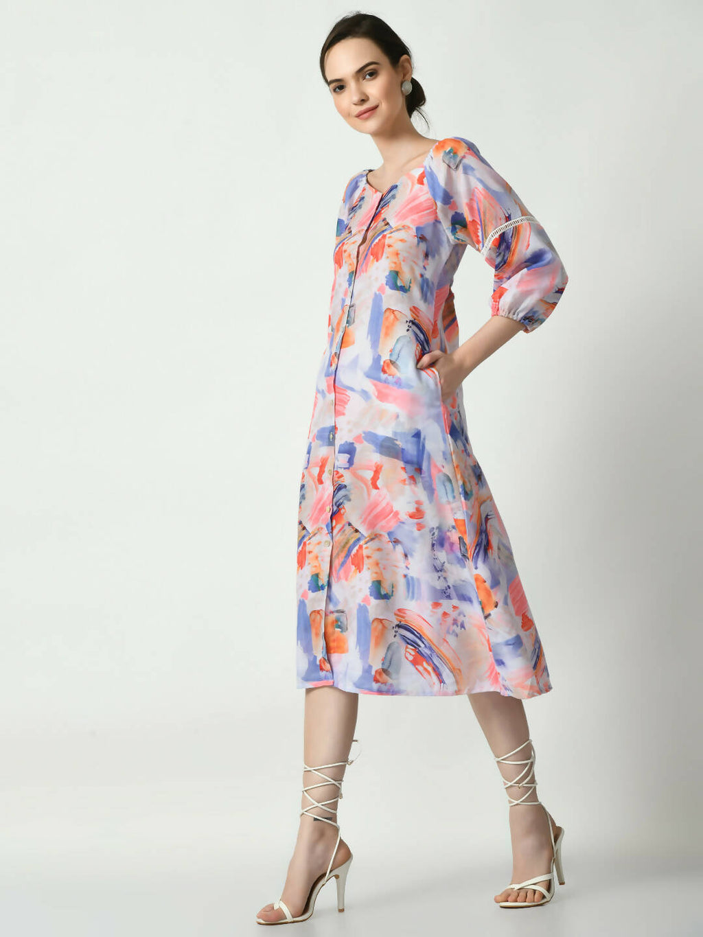 Myshka Women's Multi Abstract Printed A-Line Dress | Grocsy