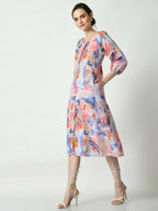 Myshka Women's Multi Abstract Printed A-Line Dress | Grocsy
