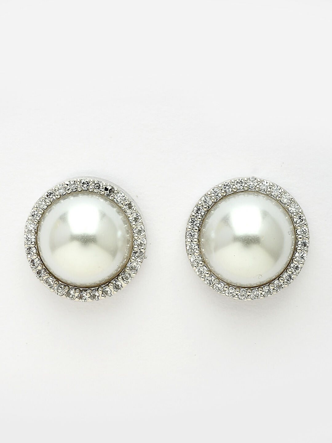 NVR Women's Silver-Toned AD Studded Studs Earring