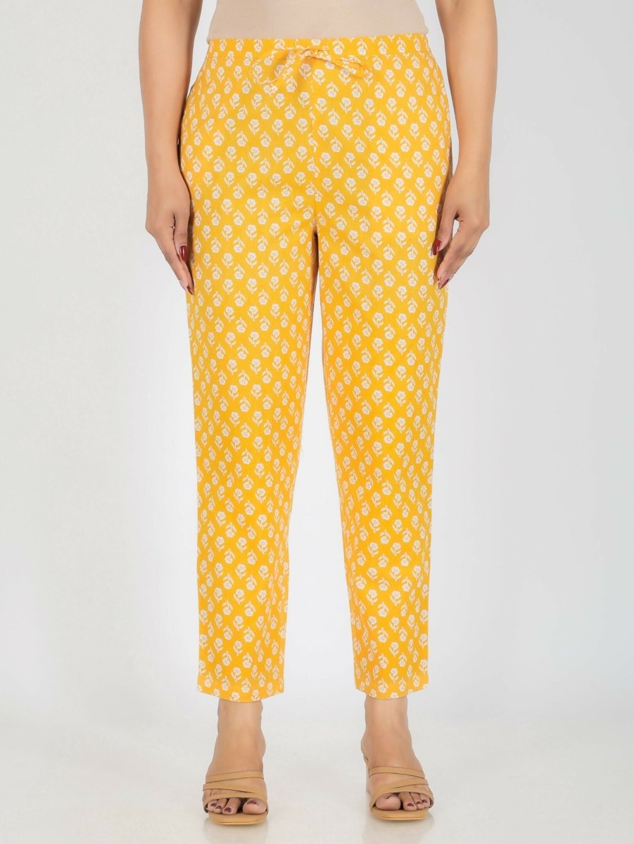 Aramya Yellow Soft Cotton Floral Print Straight Kurta Set for Women | Grocsy
