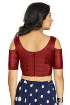 Aastha Fashion Women's Maroon Art Silk Cold Shoulder Sleeve Readymade Blouse | Grocsy