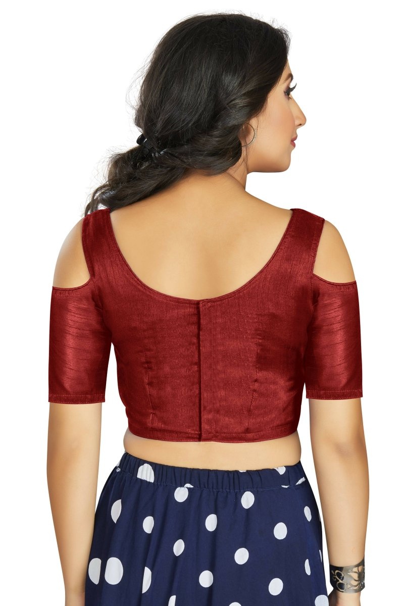 Aastha Fashion Women's Maroon Art Silk Cold Shoulder Sleeve Readymade Blouse | Grocsy