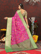 Lorenvalley Fashion Pink Cotton Woven Design Zari Meenakari Weaving Saree | Grocsy