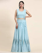 Blue Pure Viscose Georgette Sequence Embroidery work Lehenga Choli with Dupatta - Aakriti | Grocsy