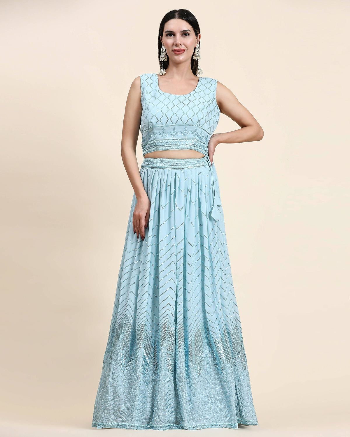 Blue Pure Viscose Georgette Sequence Embroidery work Lehenga Choli with Dupatta - Aakriti | Grocsy