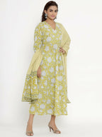 Miravan Women's Cotton Floral Print Anarkali Kurta With Dupatta | Grocsy