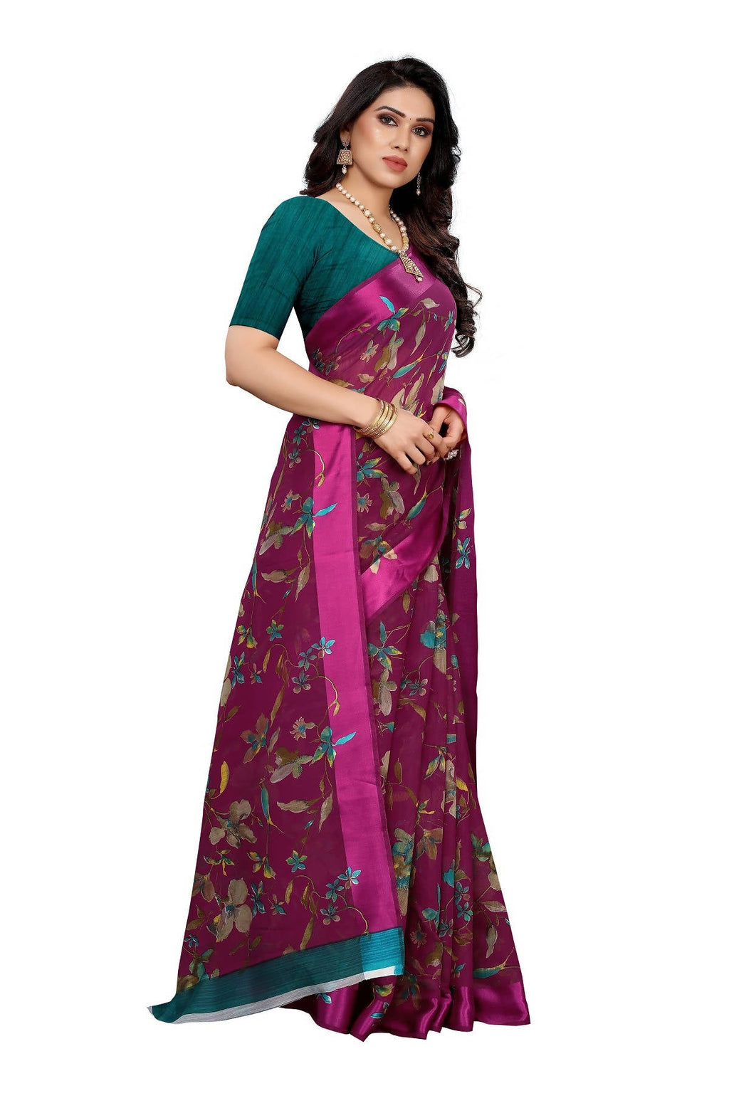 Vamika Purple Linen Satin Patta Saree (MANSI PURPLE) | Grocsy