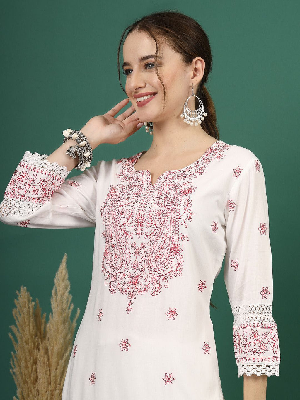 Sangria Embroidered Sequence Straight Kurta With Palazzo | Grocsy