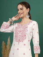 Sangria Embroidered Sequence Straight Kurta With Palazzo | Grocsy