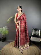 Joban Fashion Maroon Bandhej Bandhani Vichitra Silk Bandhani Prints Saree | Grocsy