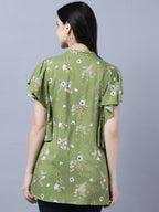 Myshka Stylish Green Viscose Short Sleeve Women's Top | Grocsy