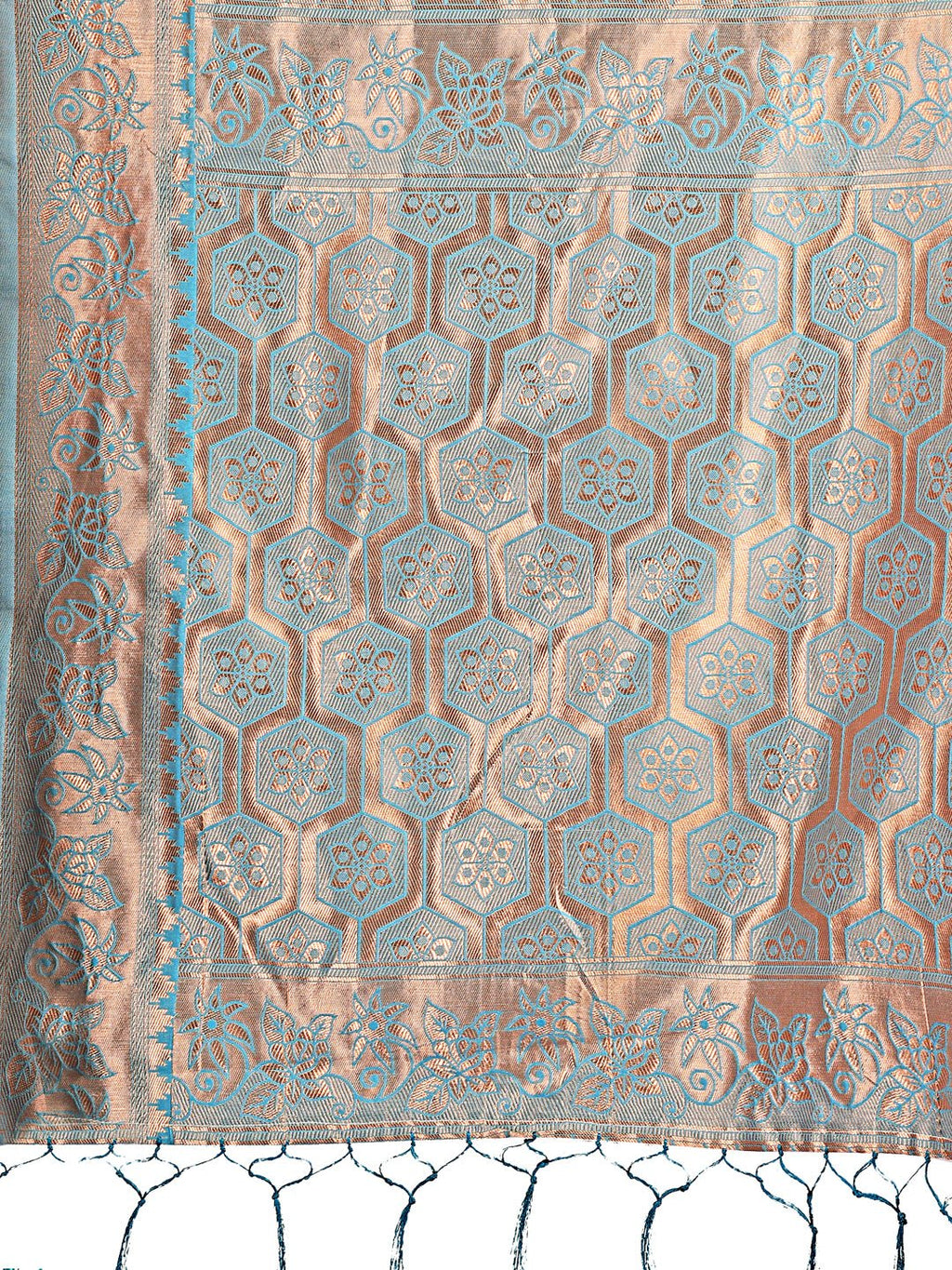Shree Shyam Fashion Sea Green Woven Zari Traditional Linen Cotton Saree with Rich Pallu & Unstitched Blouse - Festive & Wedding Wear Saree | Grocsy