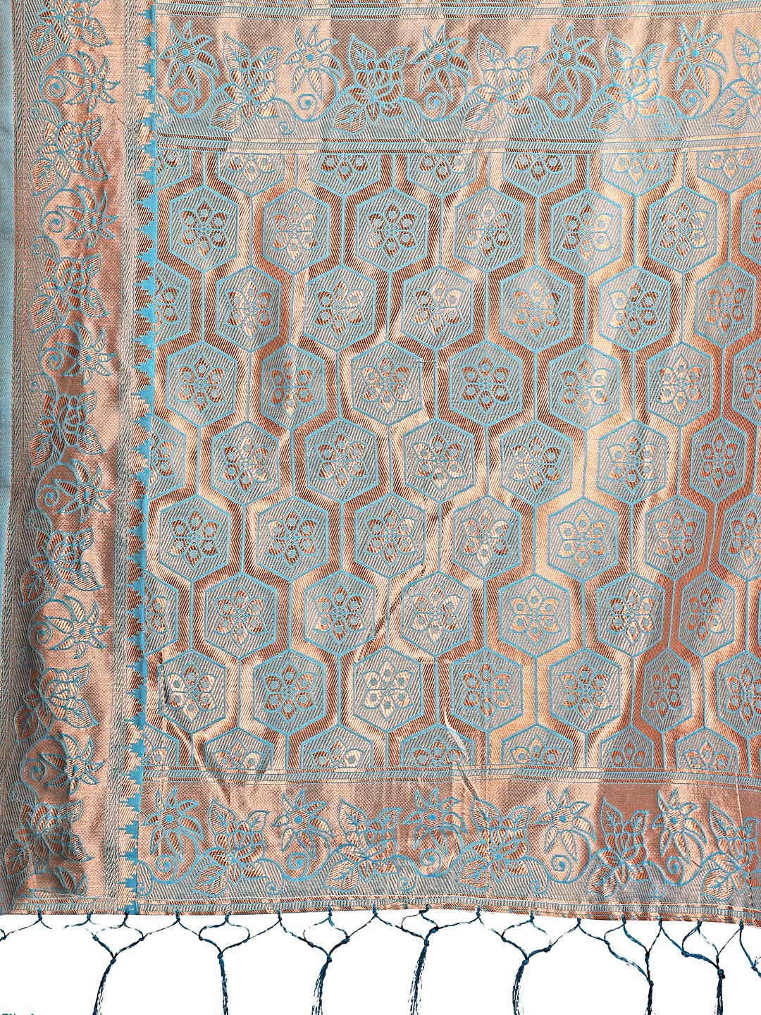 Shree Shyam Fashion Sea Green Woven Zari Traditional Linen Cotton Saree with Rich Pallu & Unstitched Blouse - Festive & Wedding Wear Saree | Grocsy