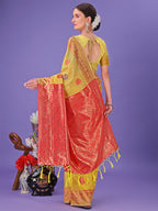 Shree Shyam Fashion Yellow Woven Zari Traditional Linen Cotton Saree with Rich Pallu & Unstitched Blouse - Festive & Wedding Wear Saree | Grocsy