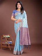 Shree Shyam Fashion Elegant Sky Blue Cotton Saree with Contrast Pallu - Perfect Blend of Tradition & Comfort | Grocsy