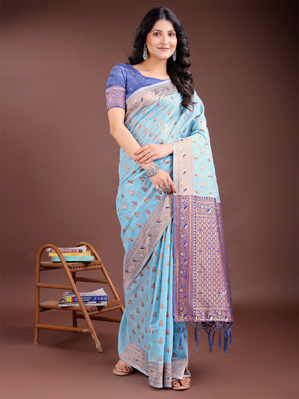 Shree Shyam Fashion Elegant Sky Blue Cotton Saree with Contrast Pallu - Perfect Blend of Tradition & Comfort | Grocsy