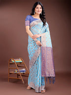 Shree Shyam Fashion Elegant Sky Blue Cotton Saree with Contrast Pallu - Perfect Blend of Tradition & Comfort | Grocsy