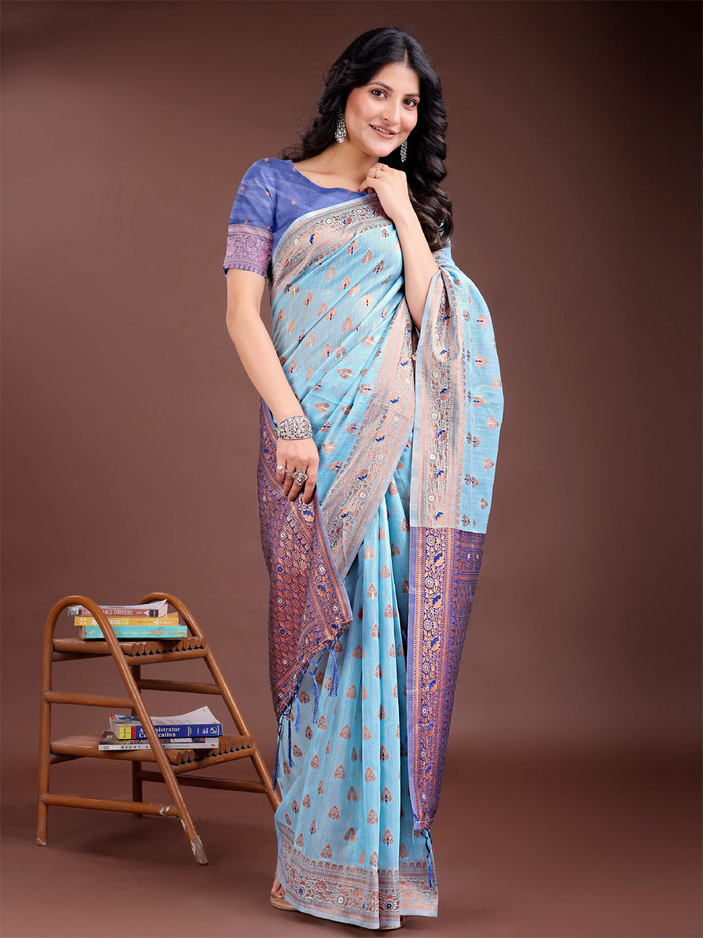 Shree Shyam Fashion Elegant Sky Blue Cotton Saree with Contrast Pallu - Perfect Blend of Tradition & Comfort | Grocsy