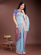 Shree Shyam Fashion Elegant Sky Blue Cotton Saree with Contrast Pallu - Perfect Blend of Tradition & Comfort | Grocsy