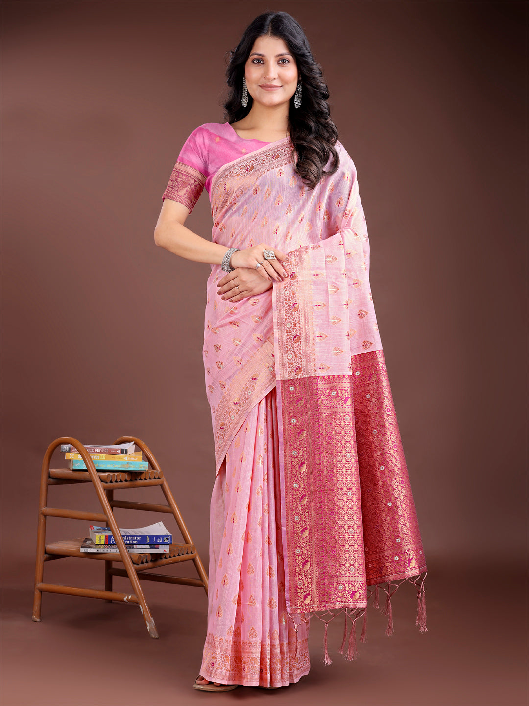 Shree Shyam Fashion Elegant Pink Cotton Saree with Contrast Pallu - Perfect Blend of Tradition & Comfort | Grocsy