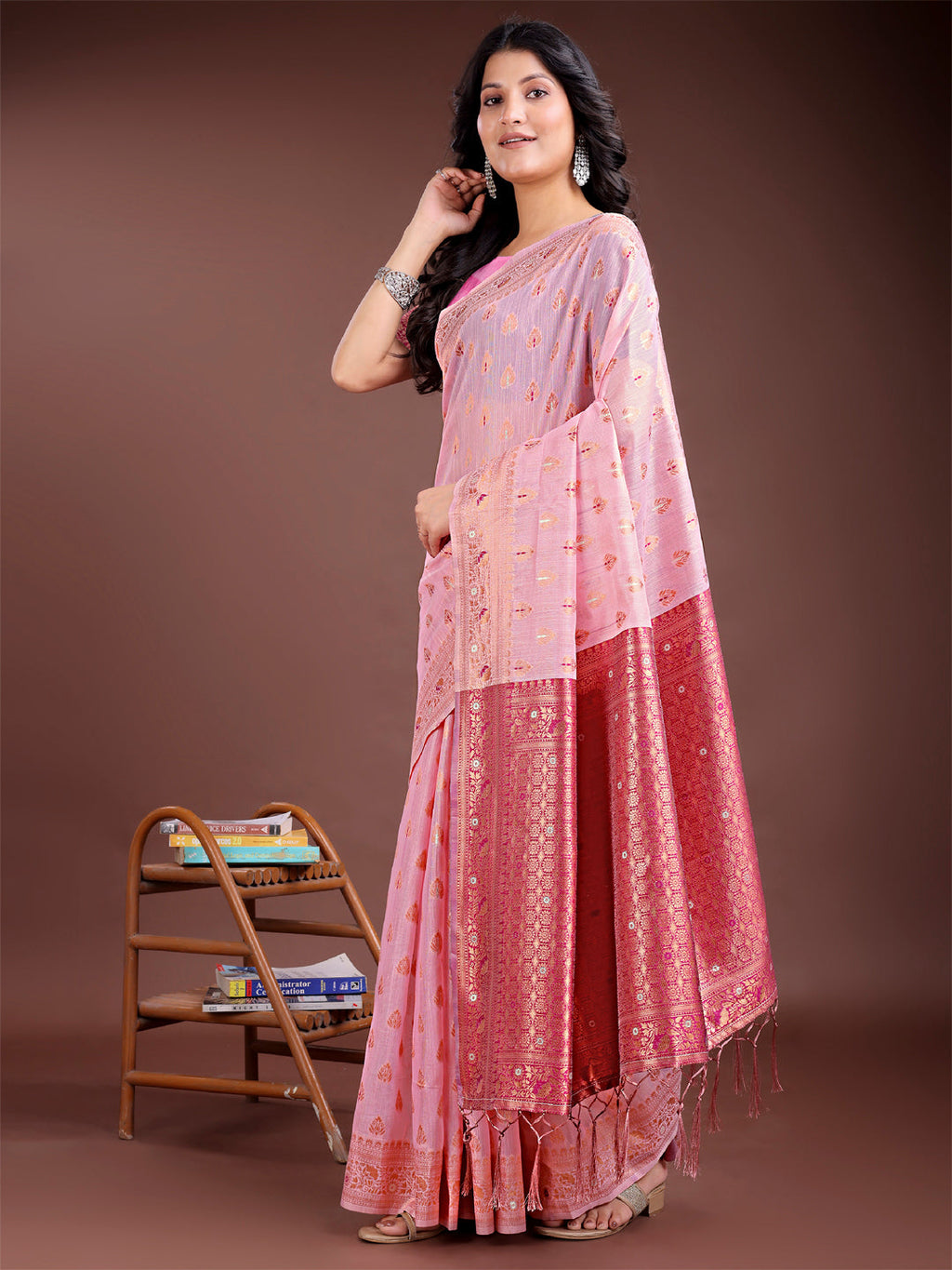 Shree Shyam Fashion Elegant Pink Cotton Saree with Contrast Pallu - Perfect Blend of Tradition & Comfort | Grocsy