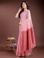 Shree Shyam Fashion Elegant Pink Cotton Saree with Contrast Pallu - Perfect Blend of Tradition & Comfort | Grocsy
