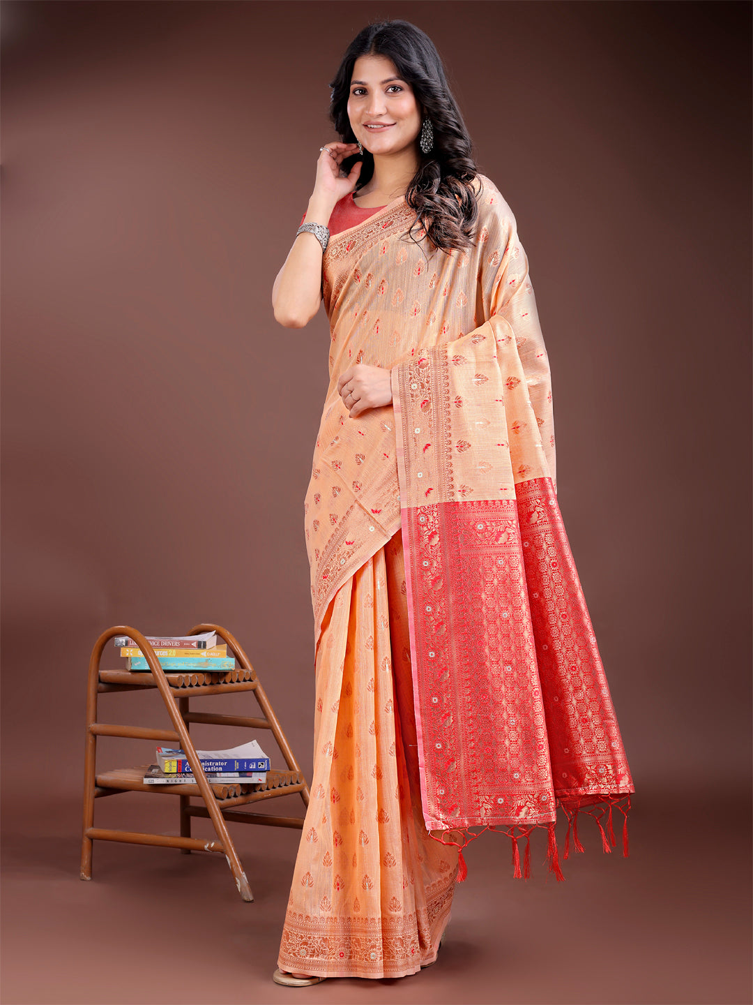 Shree Shyam Fashion Elegant Orange Cotton Saree with Contrast Pallu - Perfect Blend of Tradition & Comfort | Grocsy