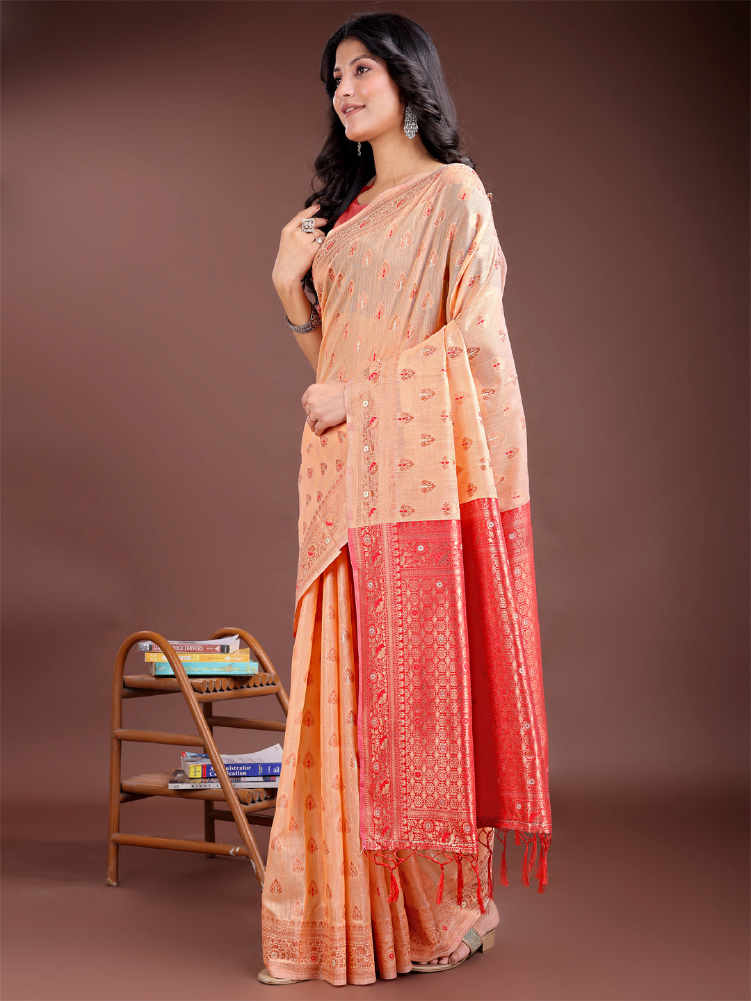 Shree Shyam Fashion Elegant Orange Cotton Saree with Contrast Pallu - Perfect Blend of Tradition & Comfort | Grocsy