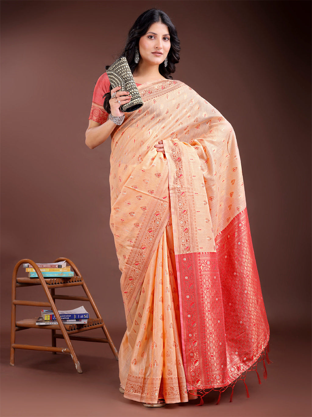 Shree Shyam Fashion Elegant Orange Cotton Saree with Contrast Pallu - Perfect Blend of Tradition & Comfort | Grocsy