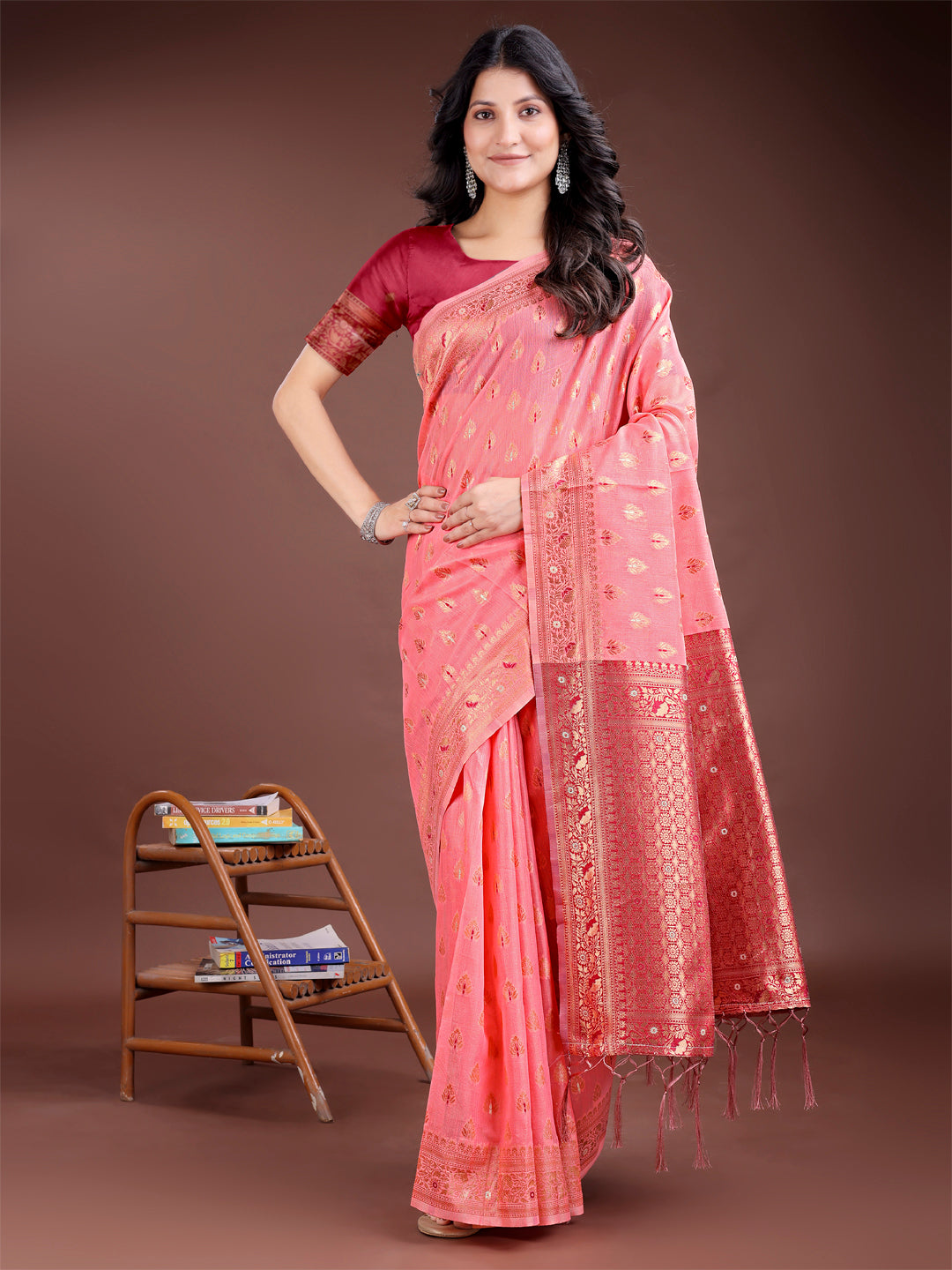 Shree Shyam Fashion Elegant Peach Cotton Saree with Contrast Pallu - Perfect Blend of Tradition & Comfort | Grocsy