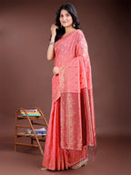 Shree Shyam Fashion Elegant Peach Cotton Saree with Contrast Pallu - Perfect Blend of Tradition & Comfort | Grocsy
