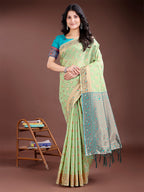 Shree Shyam Fashion Elegant Light Green Cotton Saree with Contrast Pallu - Perfect Blend of Tradition & Comfort | Grocsy