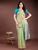 Shree Shyam Fashion Elegant Light Green Cotton Saree with Contrast Pallu - Perfect Blend of Tradition & Comfort | Grocsy