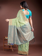 Shree Shyam Fashion Elegant Light Green Cotton Saree with Contrast Pallu - Perfect Blend of Tradition & Comfort | Grocsy