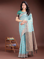 Shree Shyam Fashion Elegant Sea Green Cotton Saree with Contrast Pallu - Perfect Blend of Tradition & Comfort | Grocsy