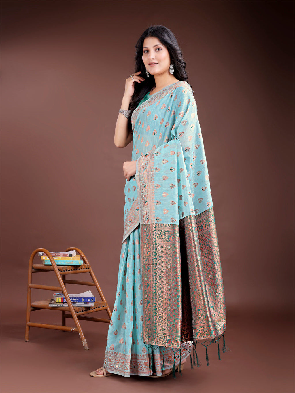 Shree Shyam Fashion Elegant Sea Green Cotton Saree with Contrast Pallu - Perfect Blend of Tradition & Comfort | Grocsy