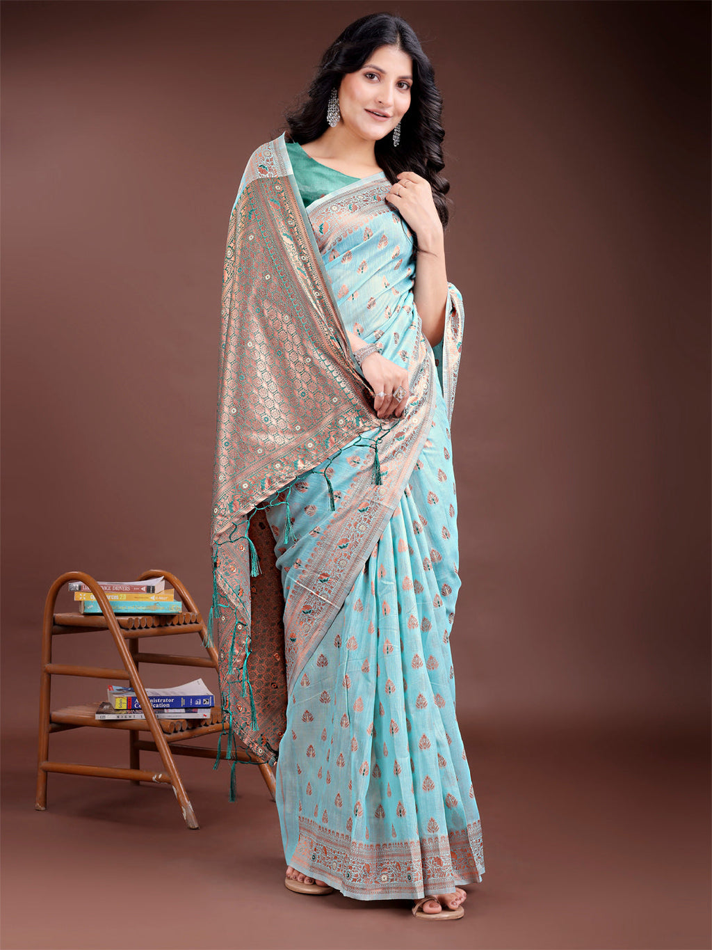 Shree Shyam Fashion Elegant Sea Green Cotton Saree with Contrast Pallu - Perfect Blend of Tradition & Comfort | Grocsy